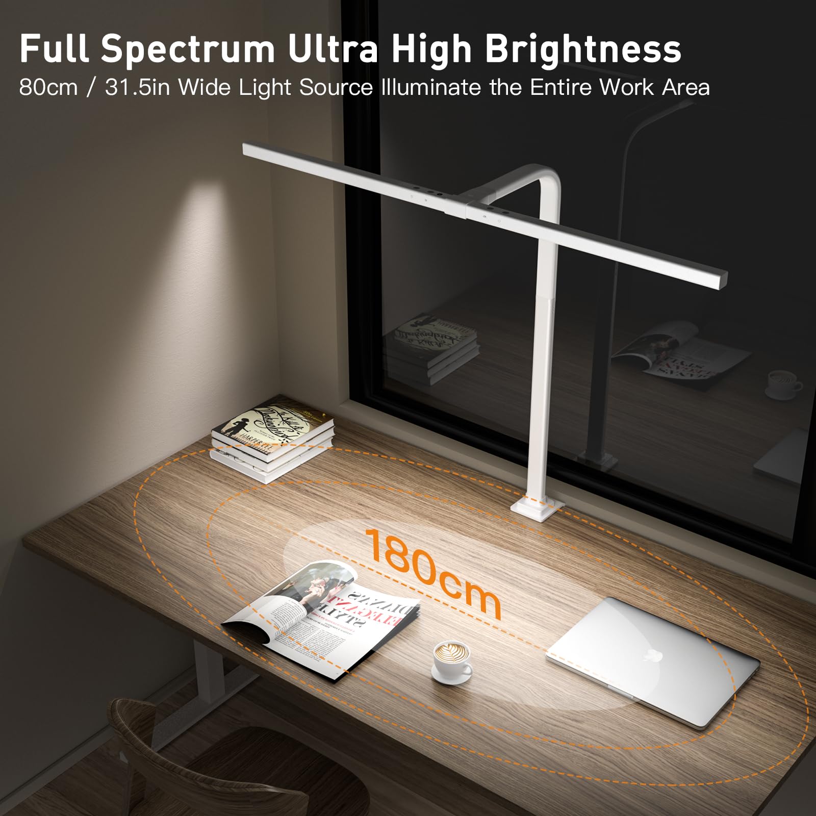 EYOCEAN Lampada da scrivania a LED oscuramento automatico, lampada da tavolo da ufficio da 80 cm con morsetto con temperature di colore regolabili