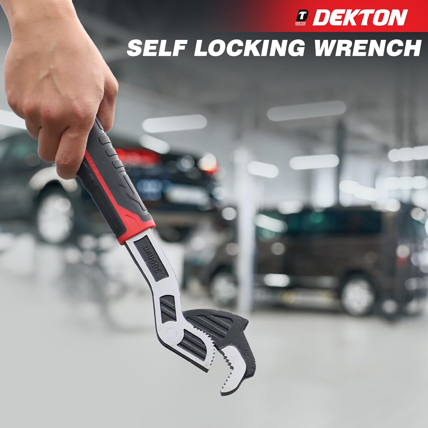 DEKTON Sum Self Locking Wrench 12"-Three-Sided Tooth Pattern Coverage| Not Easy to Slip| Strong Clamping| Applicable to Variety of Nuts & Screw| Large Opening Design, Range: 7-43mm| Fast Self-Locking