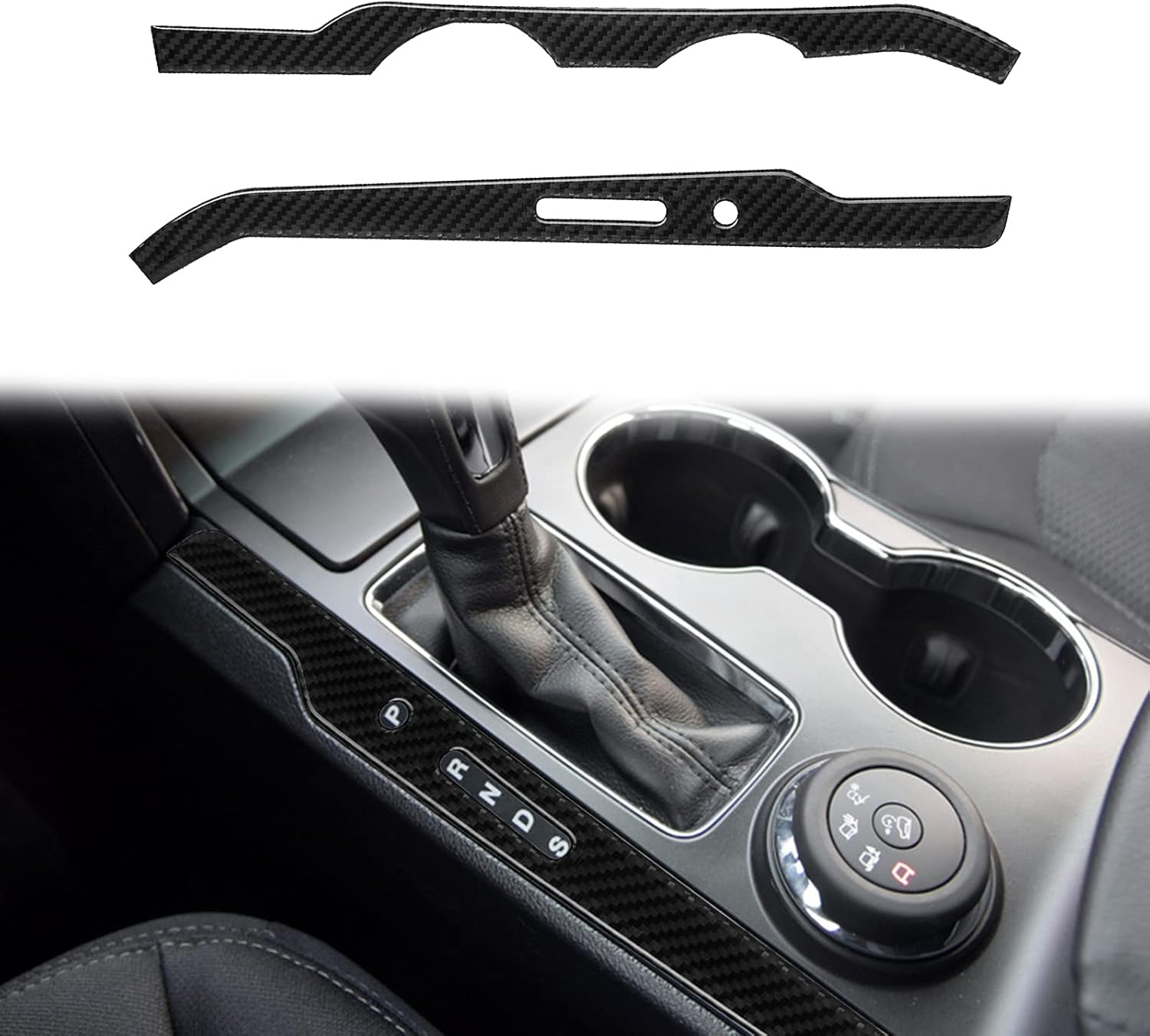 Carbon Fiber Gear Shift Box Panel Cover Trim Compatible with Ford Explorer 2011 2012 2013 2014 2015 2016 2017 2018 2019 Interior Accessories Black (2Pcs)