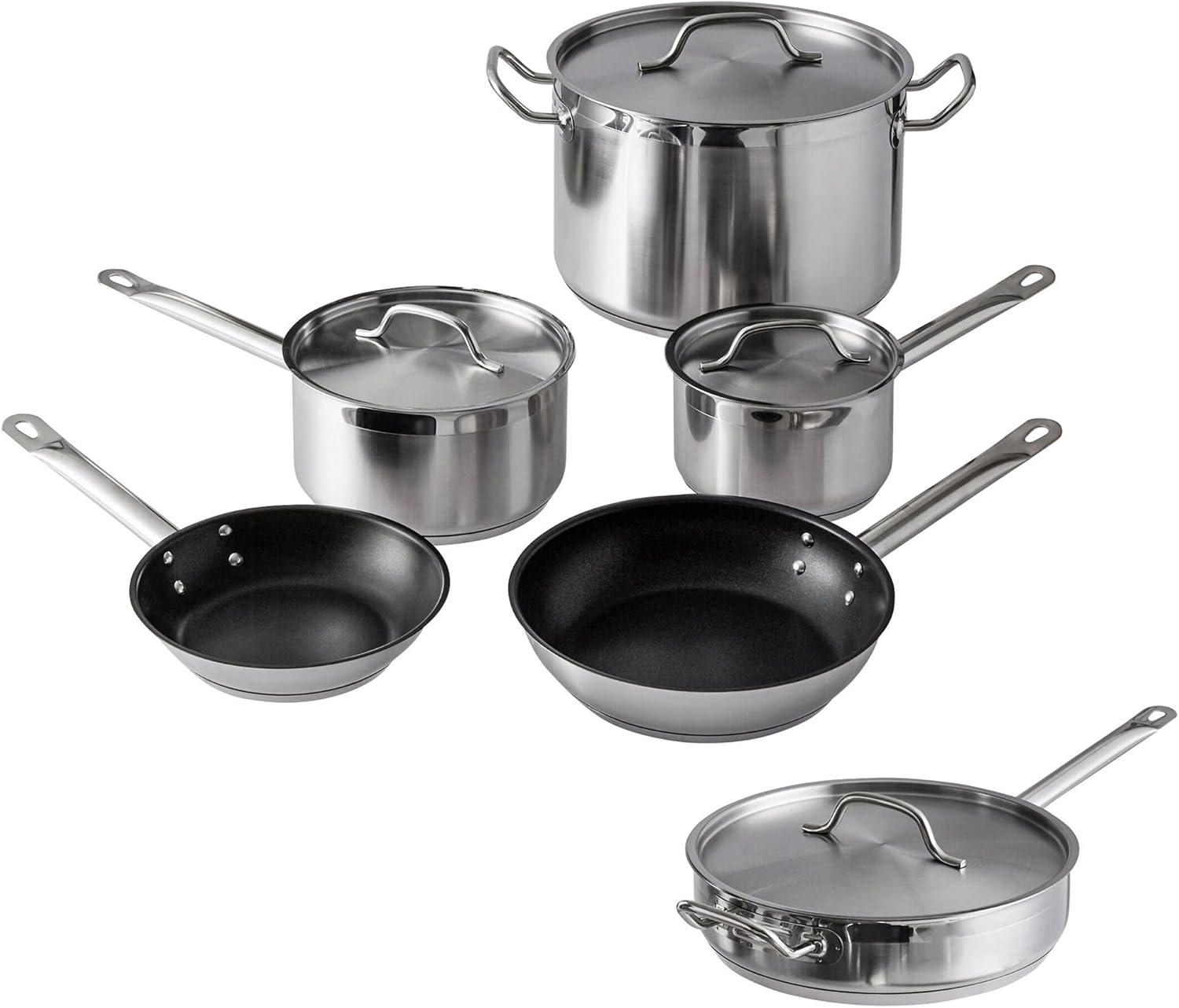 Stainless Steel Pots And Pans Set, Induction Cookware Set With 2 Saucepans, 2 Fry Pans Non-Stick, 5 Qt Sauté Pan And 12 Qt Stock Pot, Stainless Steel Cookware Set (10-Piece)