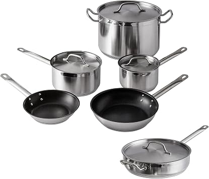 Stainless Steel Pots And Pans Set, Induction Cookware Set With 2 Saucepans, 2 Fry Pans Non-Stick, 5 Qt Saute Pan And 12 Qt Stock Pot, Stainless Steel Cookware Set 10-Piece