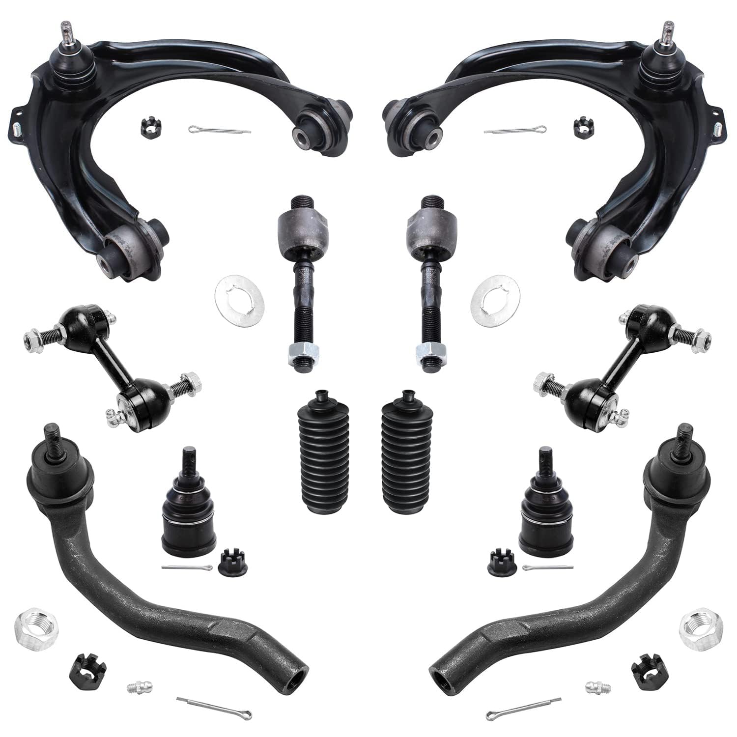Detroit Axle - 12pc Front End Suspension Kit for Acura 04-08 TSX, 03-07 Honda Accord, Upper Control Arms Lower Ball Joints Tie Rods Sway Bars Boots 2003 2004 2005 2006 2007 Replacement
