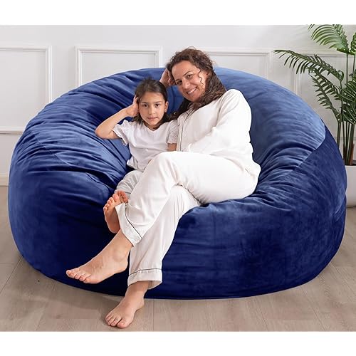 3 ft Bean Bag Chairs for Adults with Filling, Memory Foam Bean Bag Sofa with Filler Included, Beanbags with Soft Dutch Velvet Cover, Dark Blue, 3 Foot