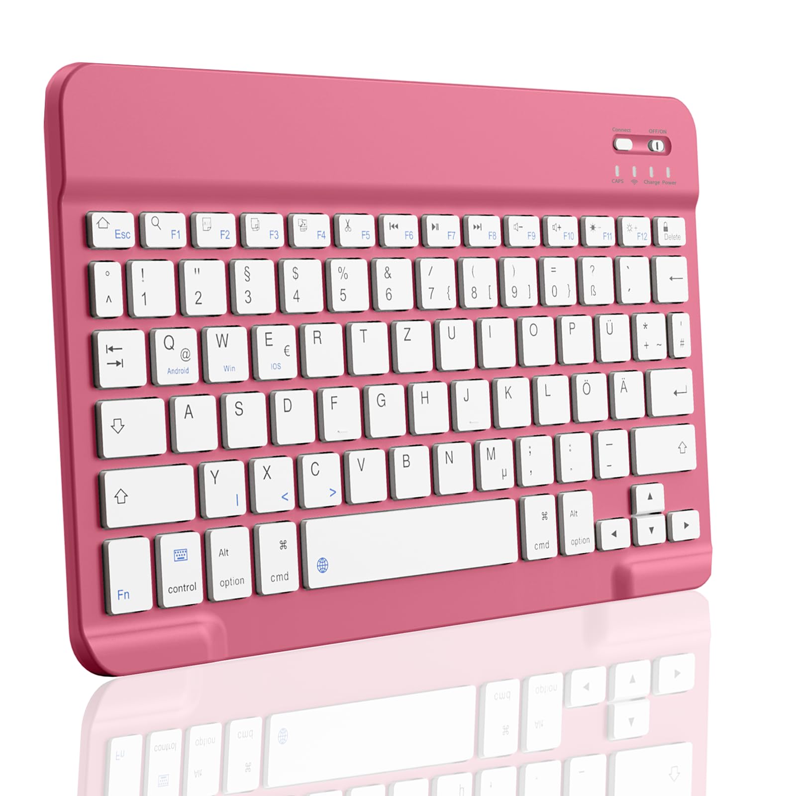aoub Kabellose Tastatur mit deutschem QWERTZ Layout für iPad Pro/Air/Mini/iPad 11/10,9/10,5/10,2/9,7 Zoll/Samsung, Tablet, Android, Smartphones, Ultraflache tragbare Tastatur, Rot