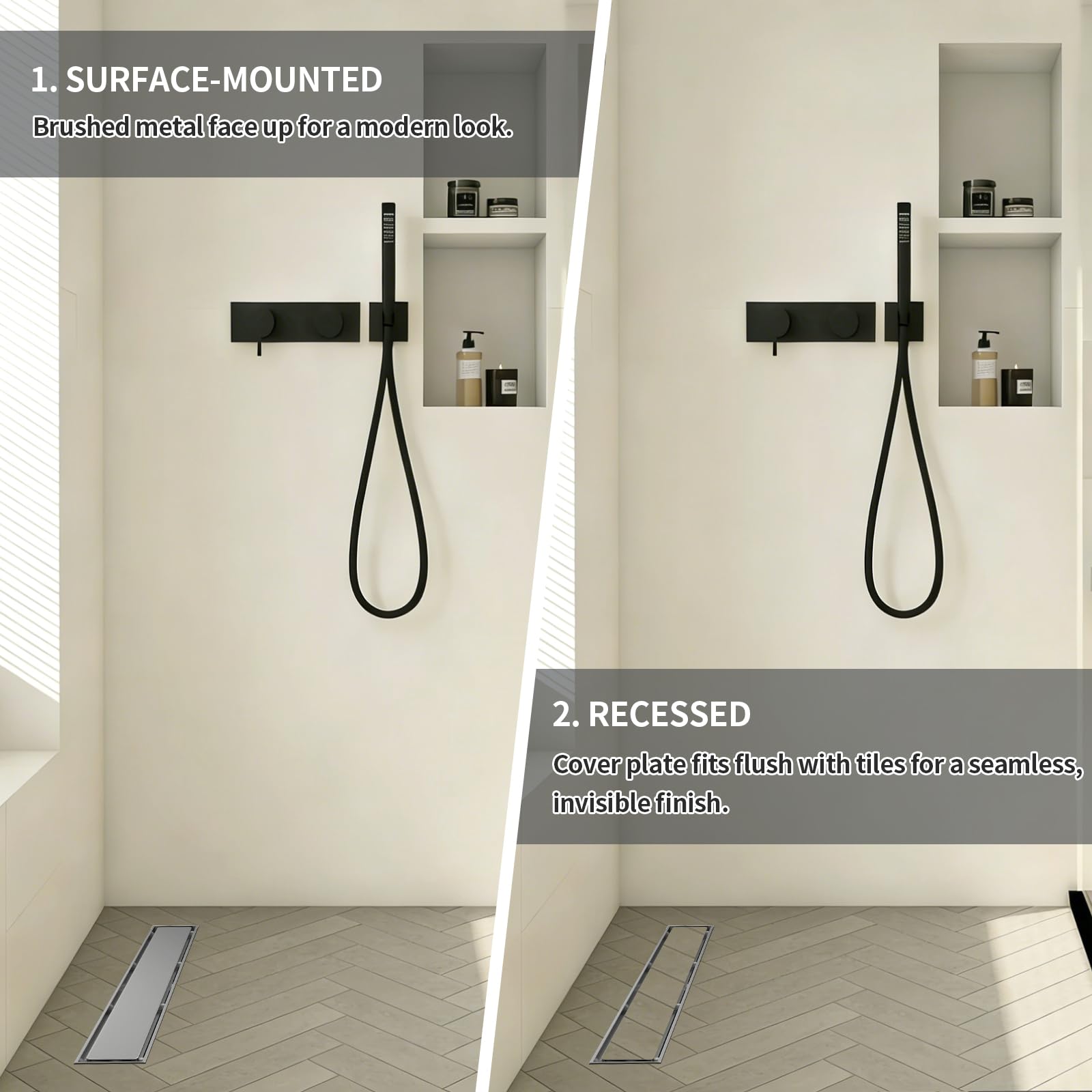 EFUTURETIME 70cm Canaletta Scarico Doccia a Pavimento in Acciaio Inox, Piletta Doccia Piatto Piastrellabile 2 in 1 Sifone a 360° con Filtro Antiodore e Anti-Capelli per Doccia Walk-in