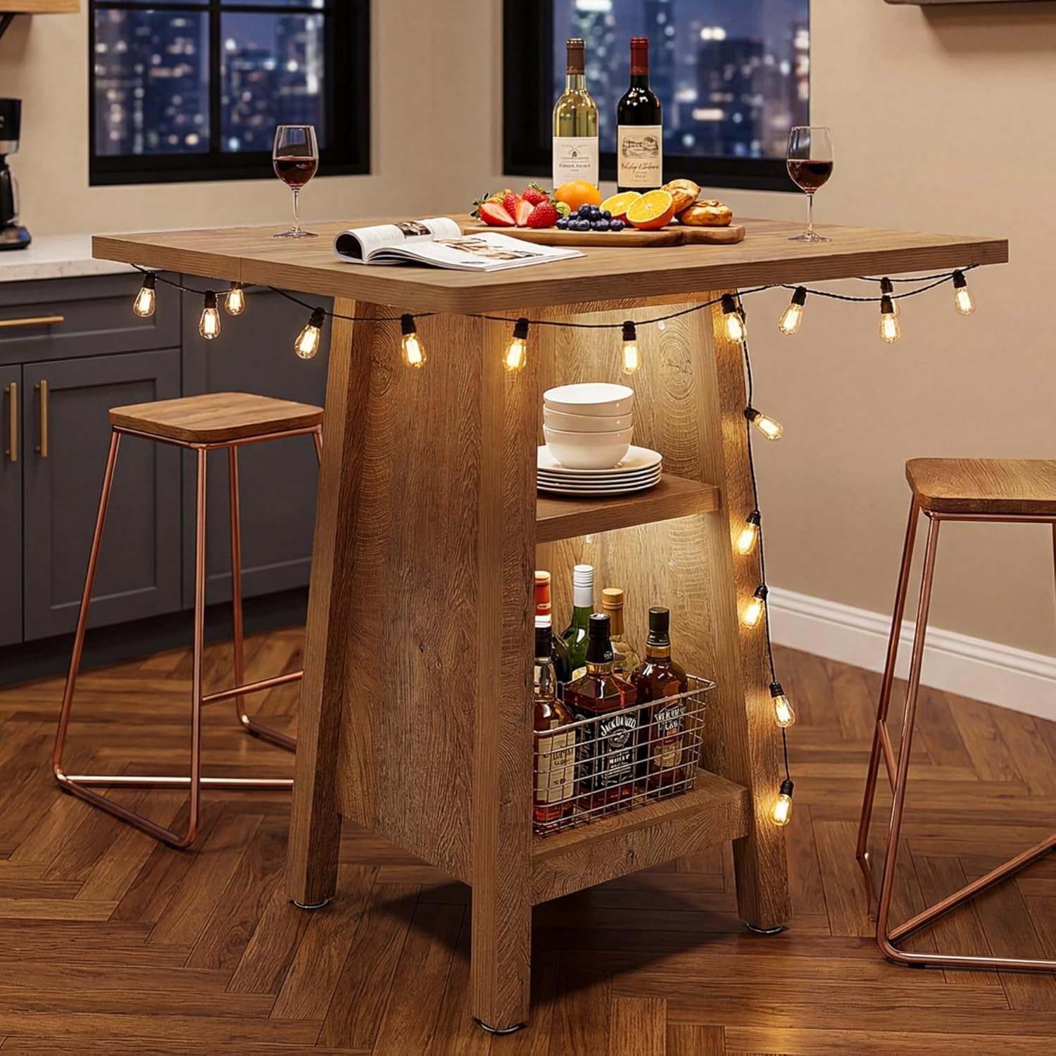 Tribesigns Bartisch quadratisch mit 3 Ablagen, 90cm hoher Stehtisch mit Regal, moderner Bistrotisch für Küche & Esszimmer, kleiner Küchentisch für 2-4 Personen, platzsparender Pub-Tisch, Vintage Braun