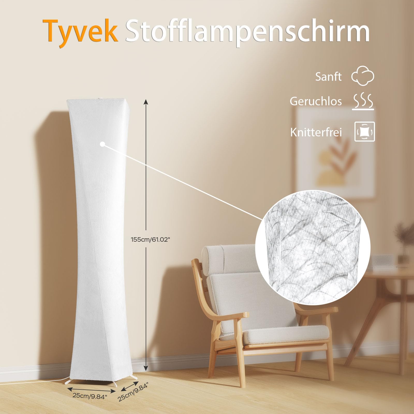 ANTENLICHT RGB Stehlampe Wohnzimmer Dimmbar LED Stehleuchte Stoff Weiß | Farbspiel Standleuchte mit Musik Sync, Schönes Floor Lampe mit Fernbedienung/App Control für Wohnzimmer Schlafzimmer Büro