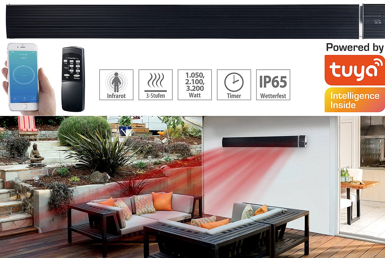 Semptec Urban Survival Technology Infrarotstrahler: IR-Dunkelheizstrahler mit WLAN, App, Timer, 3.200 W, IP65, schwarz (Dunkel Heizstrahler, WiFi Heizstrahler, PC)