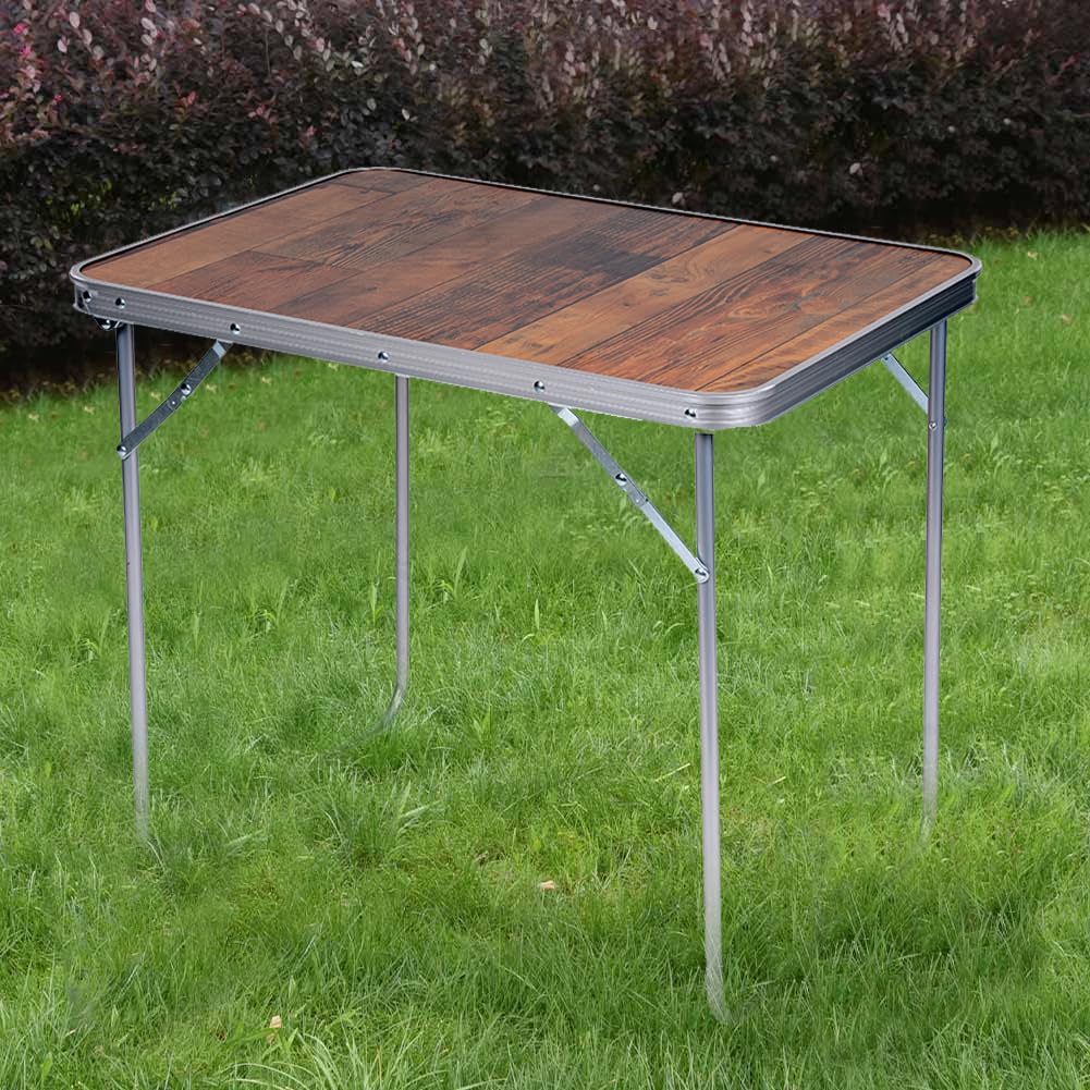 BAKAJI Tavolino Pieghevole da Campeggio Picnic Effetto Legno, Struttura in Alluminio, Sistema Pieghevole per Trasporto Facilitato, Tavolo per Giardino e Pranzi Esterni, 70 x 50 x 60 cm
