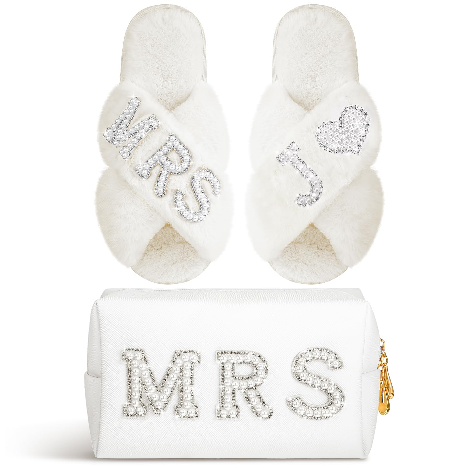 Xtinmee Personalized Bride Slipper Mrs Letter Makeup Bag for Wedding Day, J
