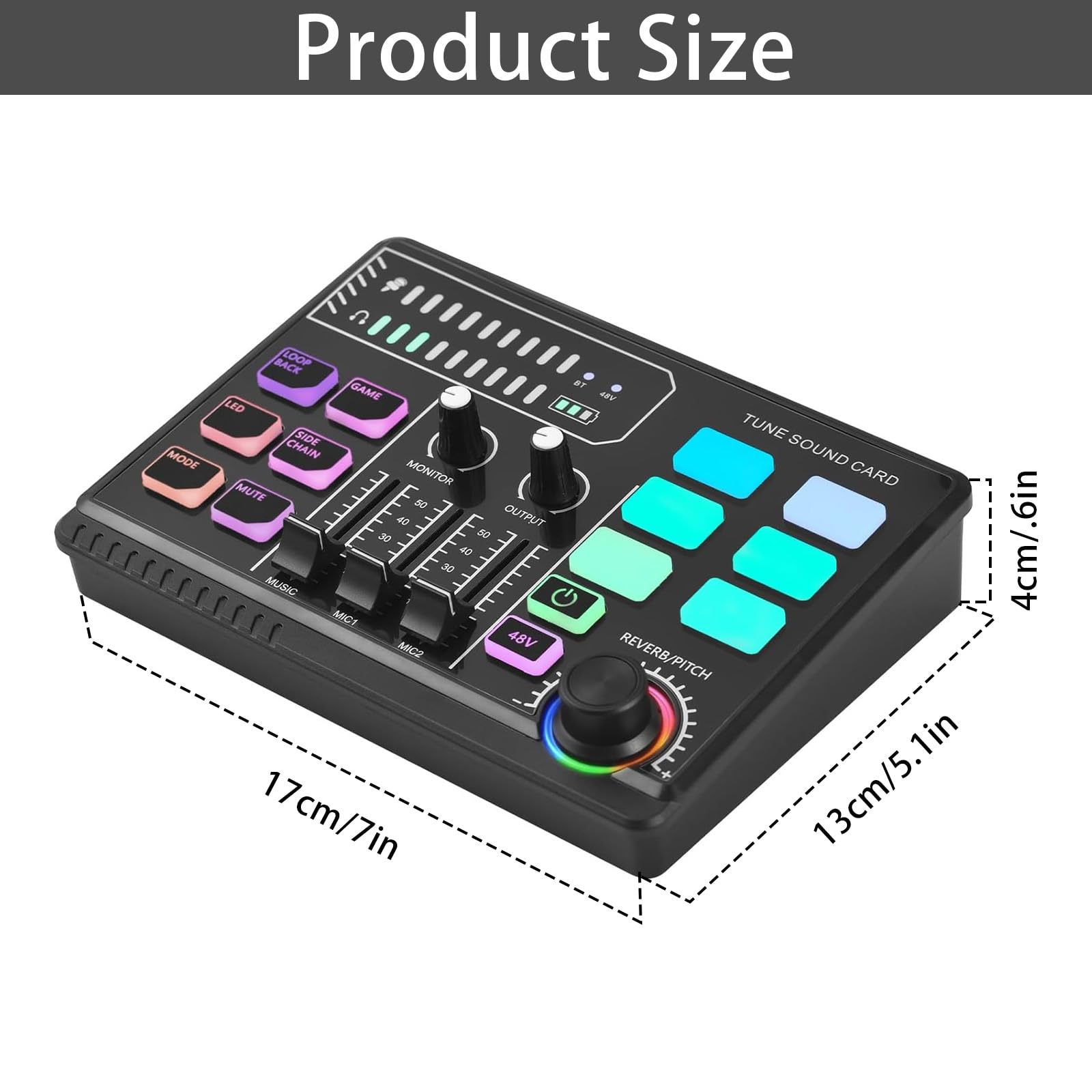 Mischpult, Gaming Audio Mixer Gaming Sachen RGB Soundkarte Audio-Interface mit Bluetooth Stimmverzerrer Funktion für PC/Phone/Gamer Creators/Live/YouTube/Individuelle Steuerung/Podcast