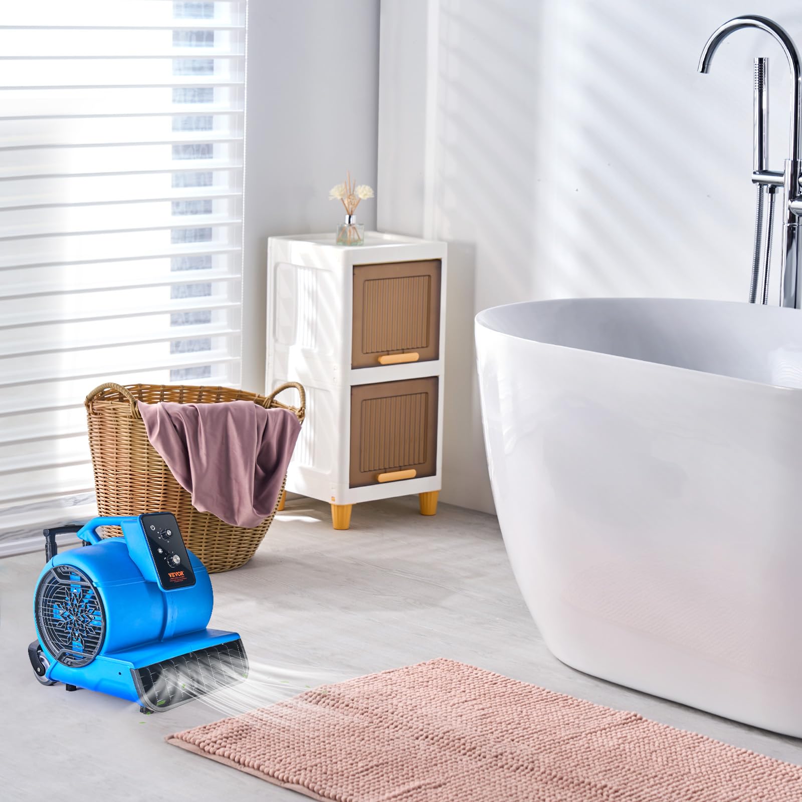 VEVOR Soffiatore da Pavimento 1400 Giri/min Ventilatore per Asciugatura Tappeti Portatile 113,26 m³/min con 3 Angoli di Soffio Temporizzatore 3 Impostazioni di Velocità per Domestico e Commerciale