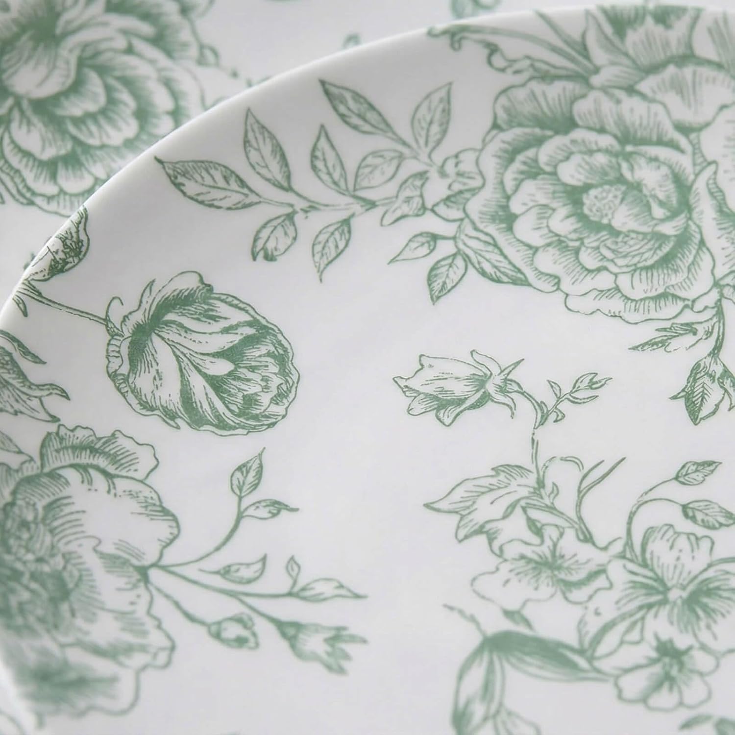 Efavormart 10-Pack French Toile Plastic Dessert Plates – Sage Green & White Floral, 7" Round Disposable Salad Plates