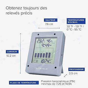 Traceable Calibrated Digital Barometer, 7.25 - 14.94 PSI, 0.1 Hg Resolution, Accuracy of 0.12 Hg