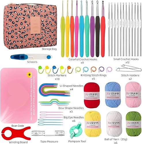 Miniatura 2 de Cdrompy Kit de ganchillo de 65 piezas para principiantes, kit de ganchillo para adultos principiantes, kit de principiantes con 8 colores de hilo de