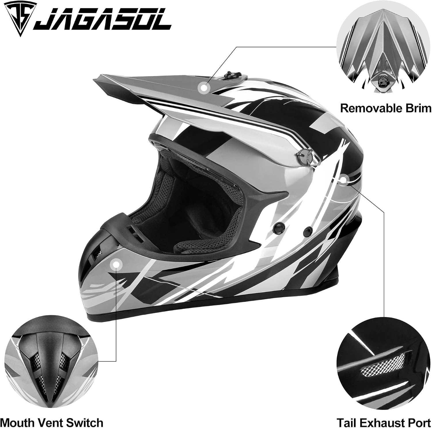 JAGASOL DOT Off Road Dirt Bike Motocross Helmet for Adults Men and Women, Dual Sport Full Face Motorcycle Helmet, ATV MX BMX Offroad Dirtbike Riding Helmet, DOT Approved
