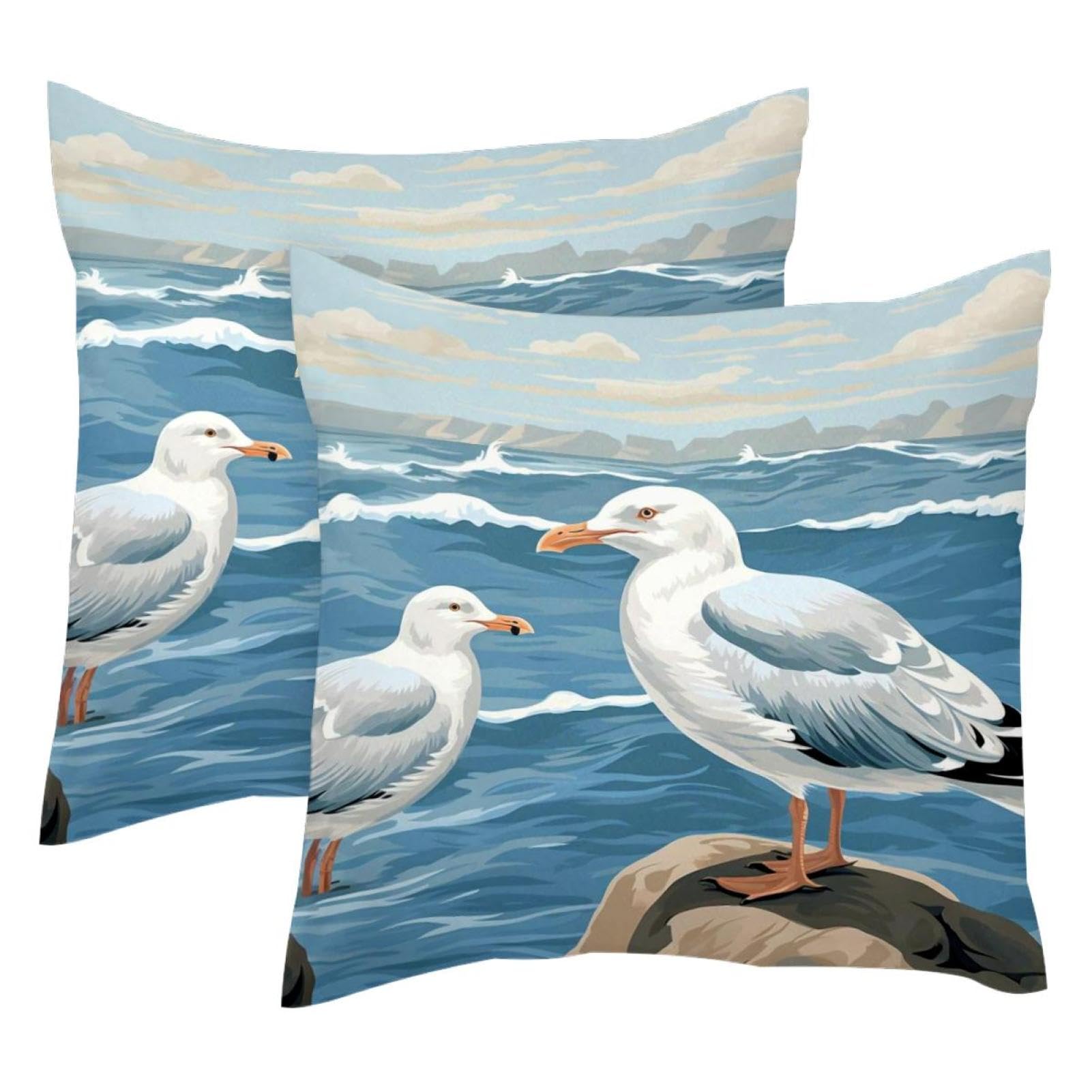 Housse de coussin velours 50x50 cm lot de 2 motif mouette pour décoration salon