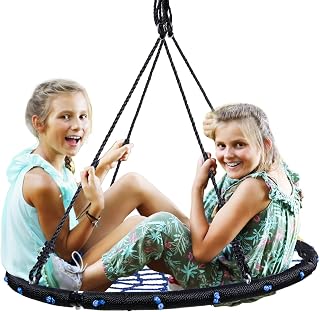 HYCLAT Saucer Tree Swing - 40”Spider Web Tree Swing Net Swing Platform Rope Round Swing 70" Detachable Nylon Rope Swivel, Max 600 Lbs Capacity, Extra Safe and Durable for Kids