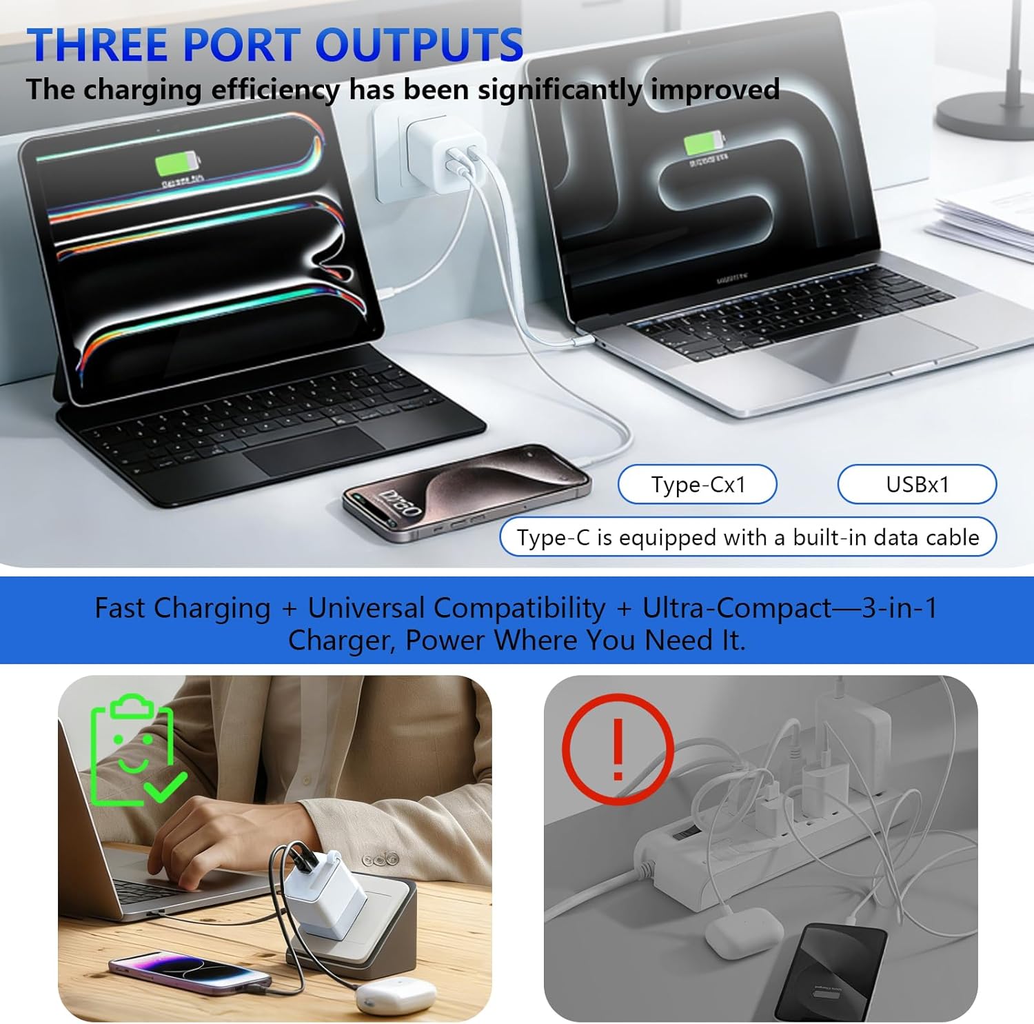 80W USB-C Retractable Fast Charger, PD Wall Charger with Built-in Retractable USB-C Cable, Portable Power Adapter for iPhone 17 Pro Max/16/15, Samsung, iPad, MacBook Air & USB-C Devices (White, 10)