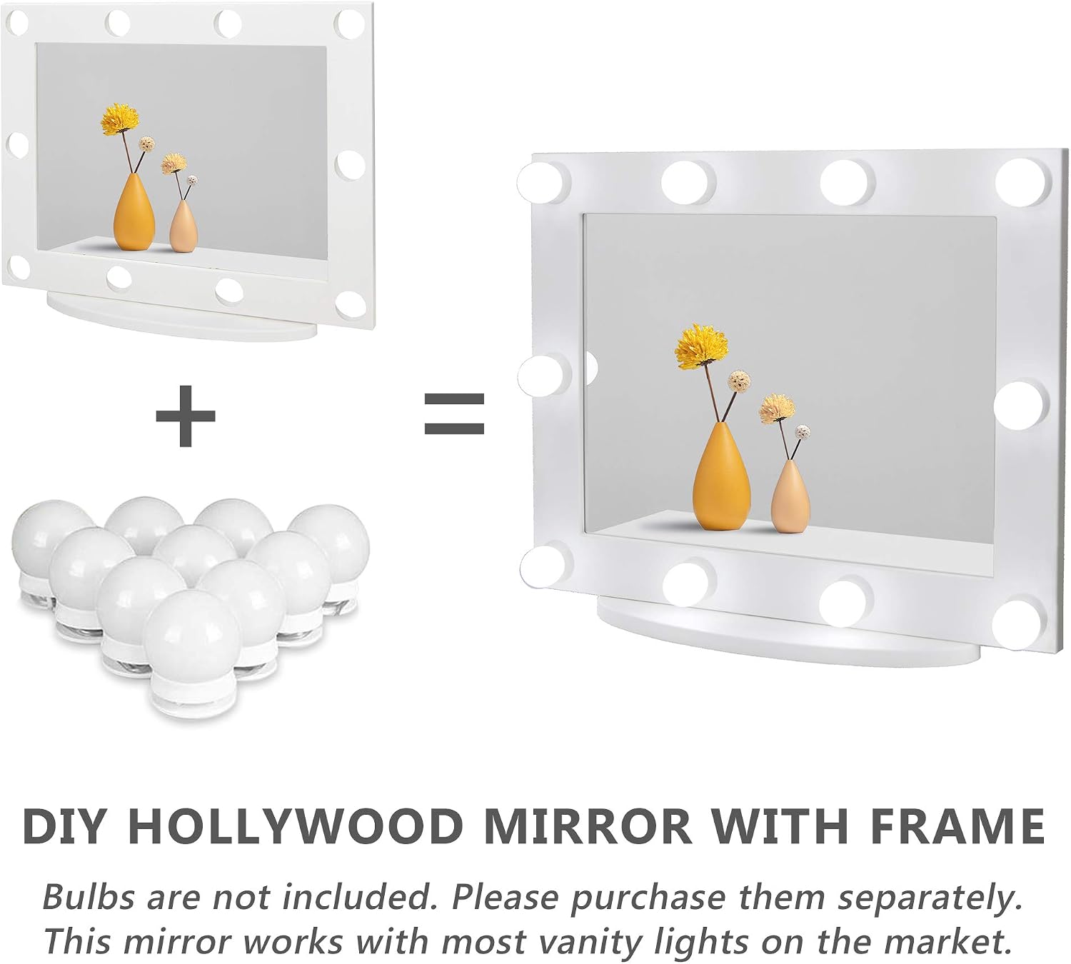 Waneway Vanity Mirror with 10 Pre-Drilled Holes Compatible with Hollywood Lights Kit, DIY Lighted Vanity Makeup Mirror with No Visible Cords, Tabletop or Wall Mount, White (Lights Kit Not Included)