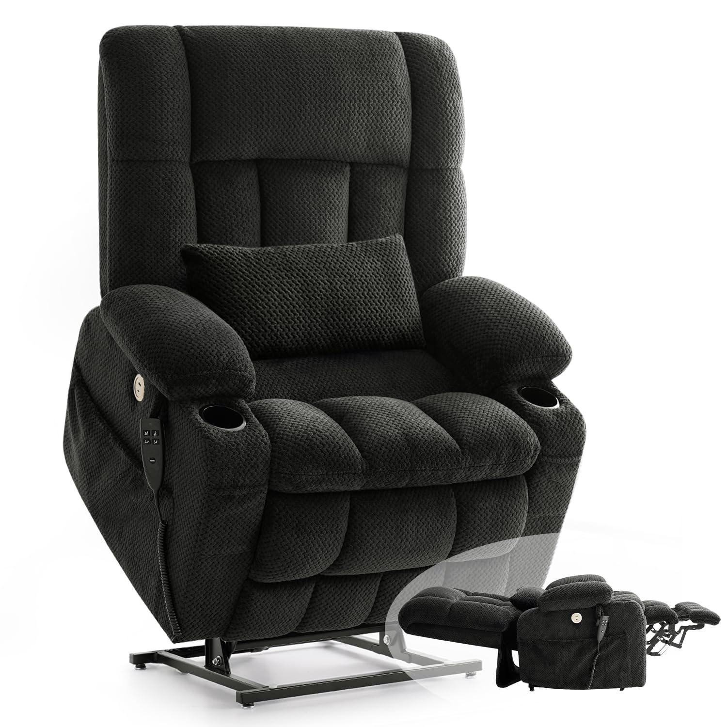 Dual Motor Power Lift Recliner Chair for Elderly, Infinite Position Lift Chair for Elderly W/Massage & Heat, Lay Flat Lift Recliner With Cup Holders,