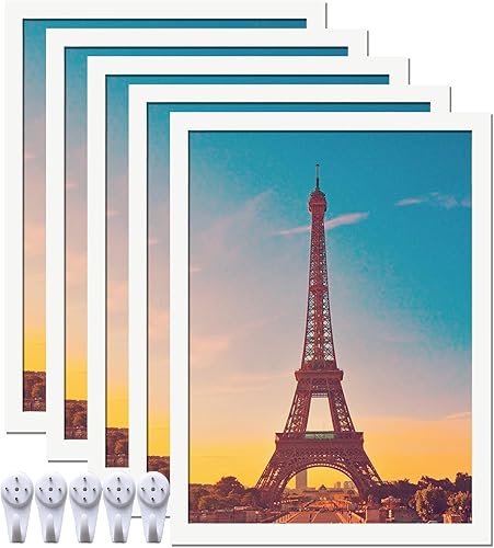 Vista 157 de Juego de 5 portarretratos de 10 x 14 pulgadas, marcos de fotos blancos de alta transparencia para galería de pared horizontal de escritorio vertical