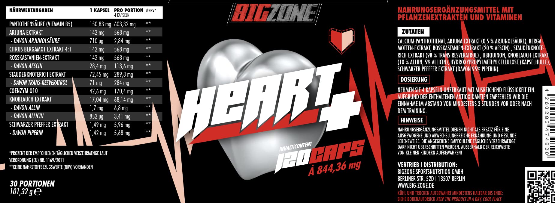 Big Zone Heart+ Coenzym 10 Form | inklusive Ubiquinol mit Arjuna und Knoblauchextrakt | Synergistische Matrix mit hochwertigen Komponenten (120 Kapseln)