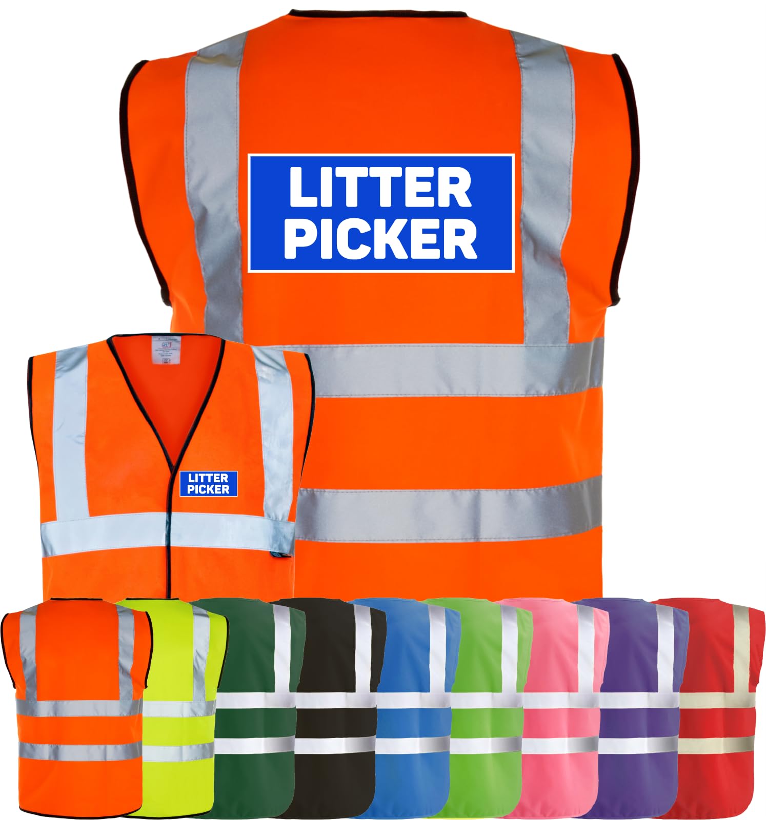 Corporate Togs LITTER PICKER Printed Hi-Vis Vest - High Visibility Safety Vest Tabard, Brace Hi-Vis Strips, Fastening Waistcoat | Protective Safety Wear