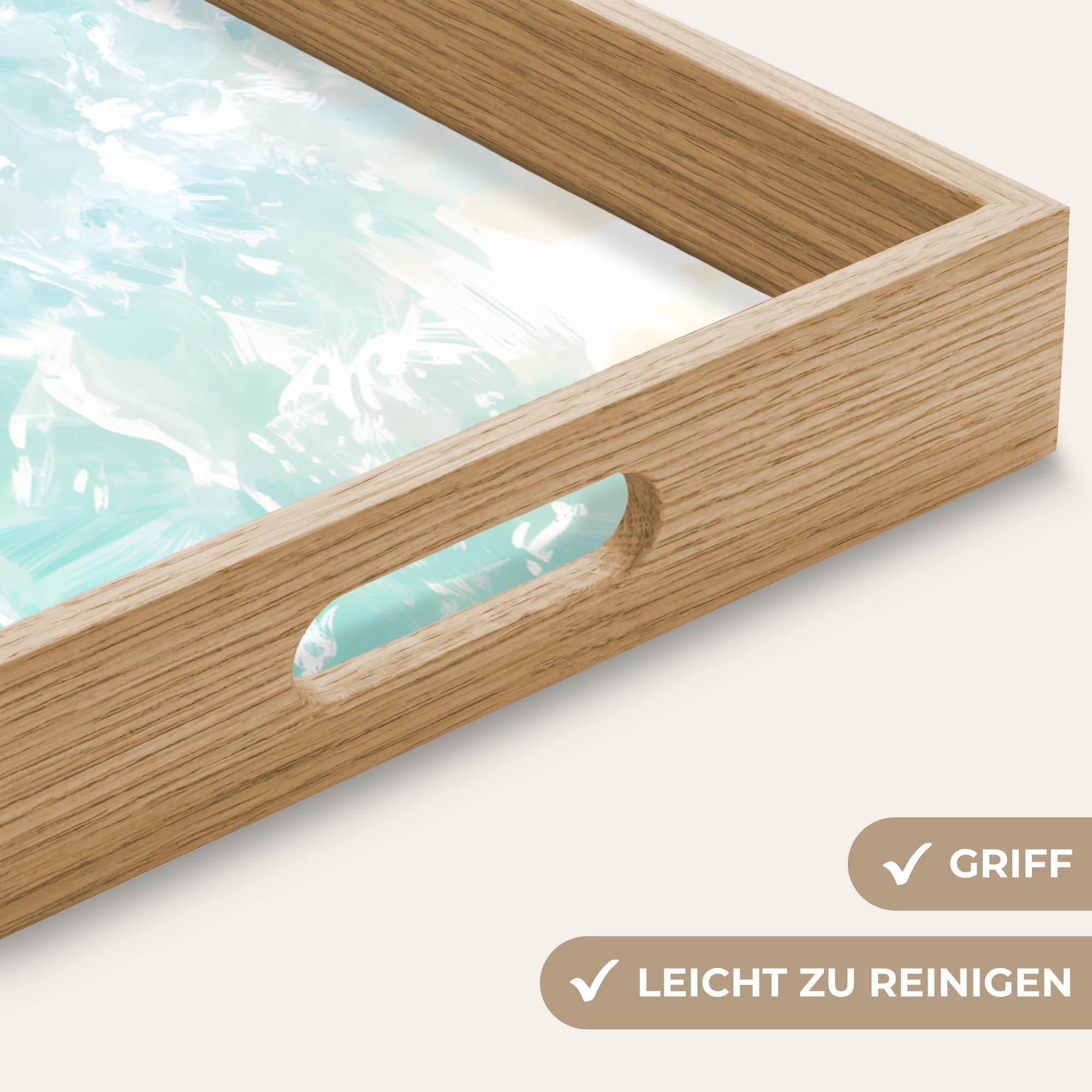 Holztablett Rechteckig 50x35 cm Küchentablett Servier Tablett Eiche Serviertablett Holz Servierplatte Mit Henkel Tray Kaffeetablett Schildkröte - Meer - Blau - Glitzern