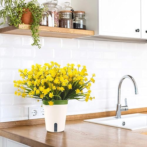 Miniatura 3 de Flores artificiales artificiales, 12 paquetes de arbustos verdes resistentes a los rayos UV para interiores y exteriores, maceta colgante para