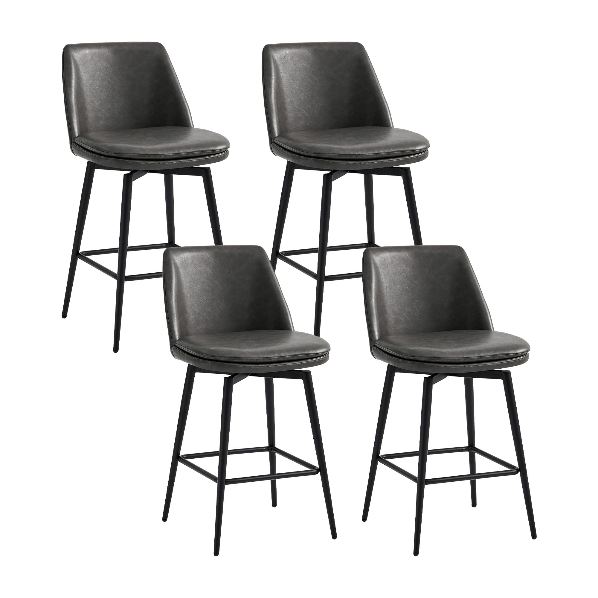 CHITA Swivel Bar Stools, 27.2" Counter Height Bar Stools Set of 4, FSC Certified Upholstered Modern Counter Stools, Metal Legs, Faux Leather, Grey