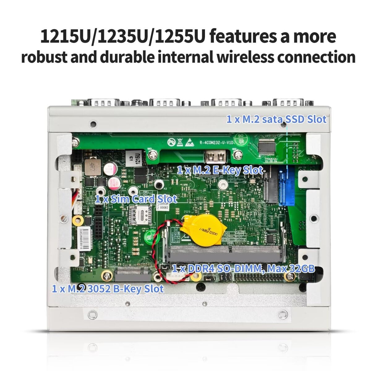 Industrie Mini PC Core i3-1235U, Firewall Netzwerk-PC, Aktive Kühlung für Stabilen Dauerbetrieb, DIN-Schiene, 2 x i210AT GbE LAN, Barebone, DC 9-36V Power Input