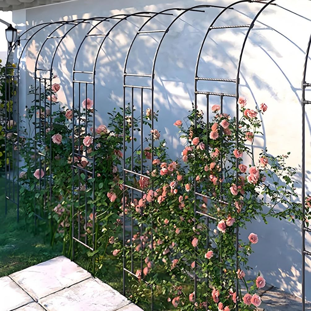 Wysokiej jakości metalowa kratka ogrodowa do roślin pnących, stalowa podpórka z powłoką PE, 260 cm x 240 cm, czarna, idealna do winorośli i kwiatów