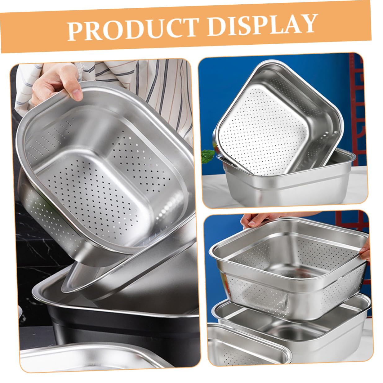 Zerodeko Colador de Cocina Grande de Acero Inoxidable Capacidad Amplia y Diseño Cuadrado, Escurridor Multifuncional y Confiable para Lavado y Drenaje en Fregadero