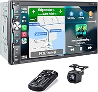 Vista 1 de SJoyBring Estéreo de auto de doble DIN de 7 pulgadas con Apple CarPlay inalámbrico y Android Auto, pantalla táctil QLED, Bluetooth, cámara