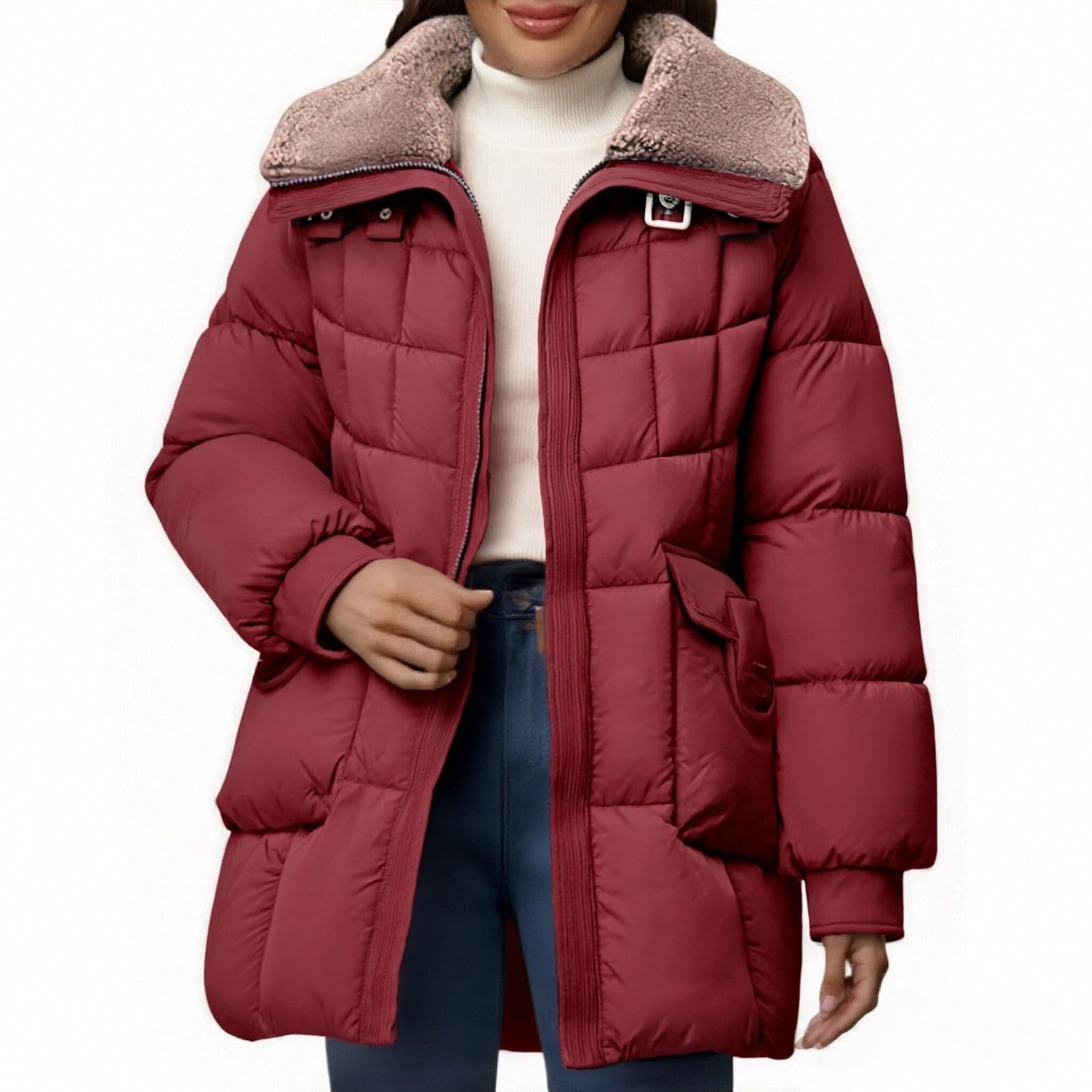 Nidddiv Chaqueta acolchada cálida para mujer, de longitud media, parka de invierno, ligera, acolchada, gruesa, cálida, elegante, abrigo de invierno, con cremallera, chaqueta de invierno para