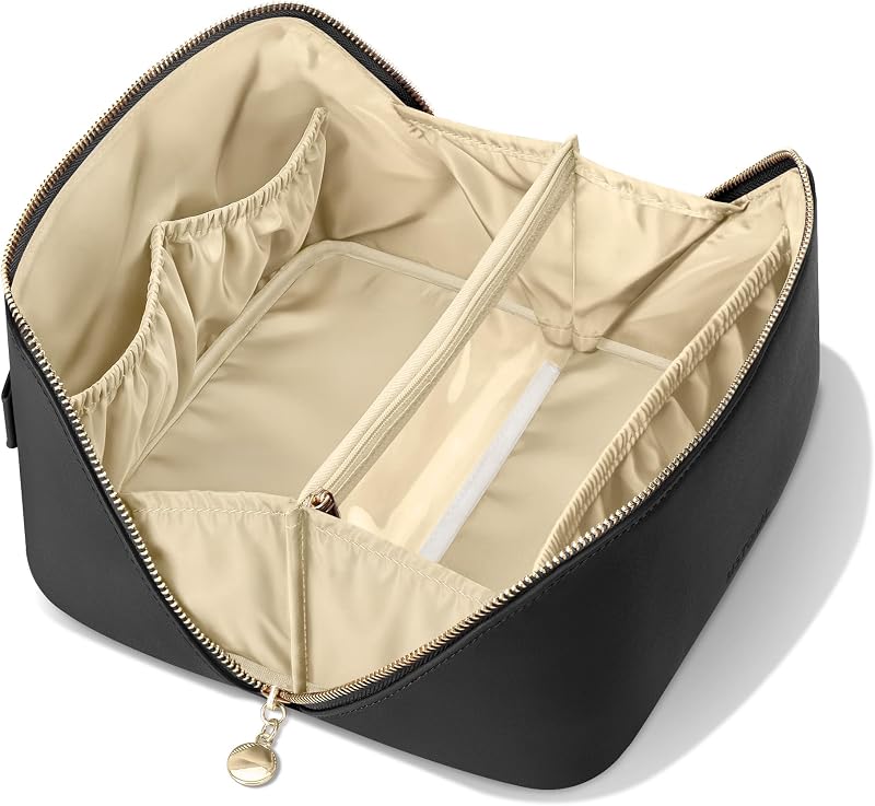 Necessaire de maquiagem para viagem MSTONAL, abertura plana, tamanho médio, preta