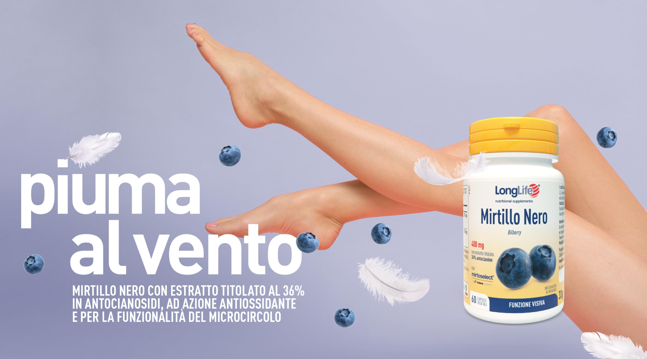 LongLife® Mirtillo Nero | Con estratto titolato al 36% in antocianosidi (Mirtoselect®) | Minimo 800mg | Benessere della vista e del microcircolo | Fino a 1 mese di trattamento | Vegano e senza glutine
