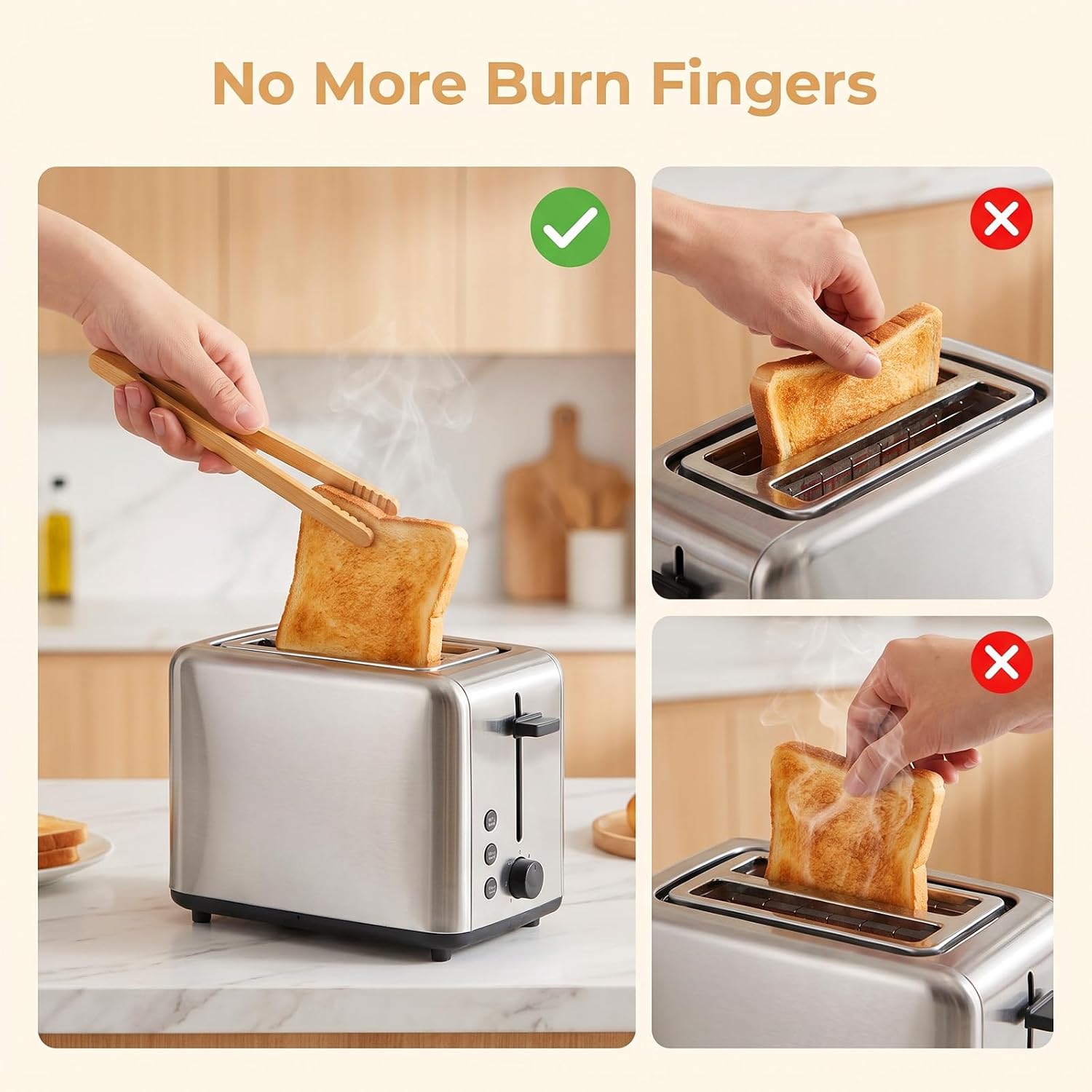 10Pcs Bamboo Tongs for Toaster Wooden Tongs Reusable 7 Inch