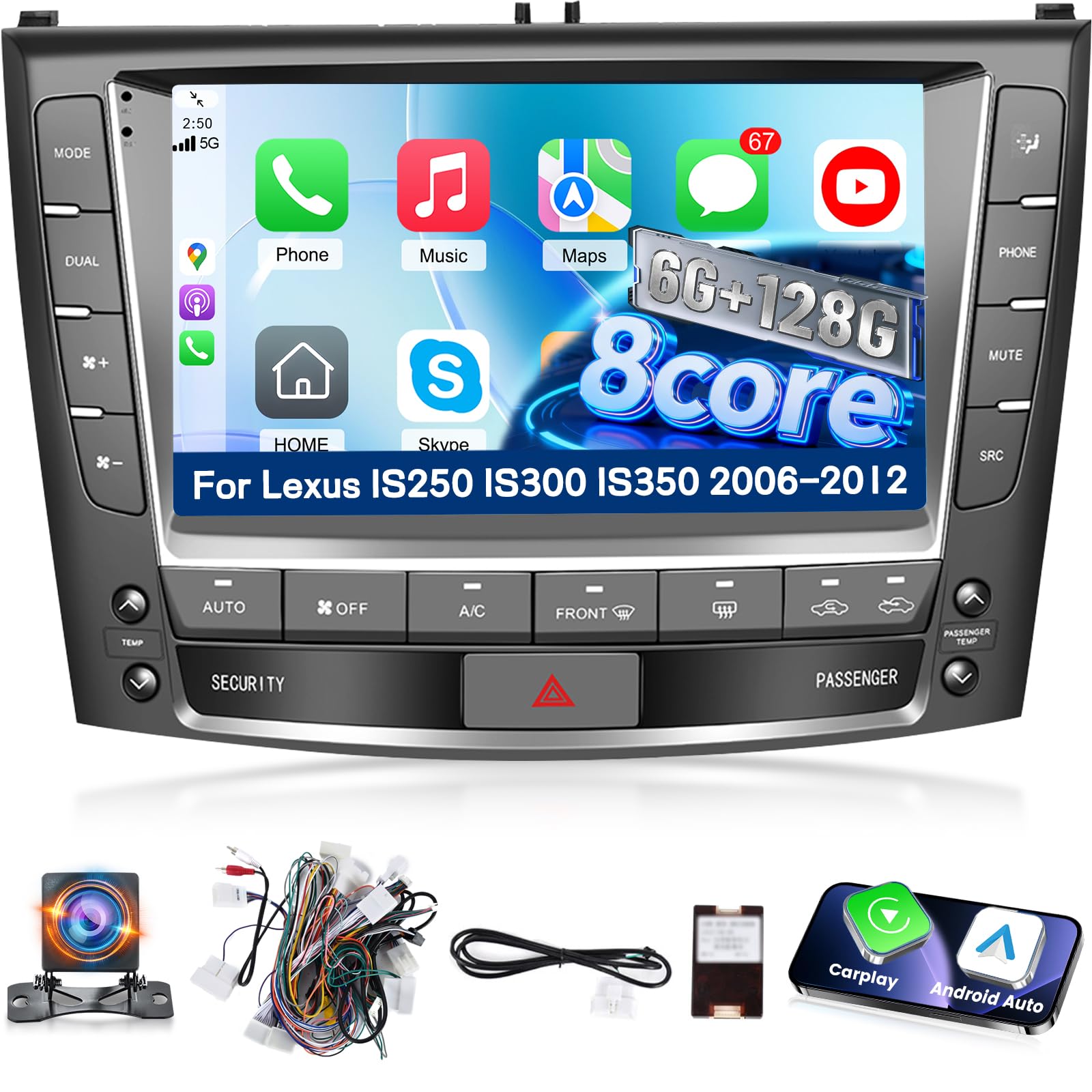 Photo 1 of [8 Core 6+128G] for Lexus IS250 IS350 2006-2012 Android Radio: NHOPEEW 9 inch IPS Touchscreen IS250 Stereo - Wireless Carplay and Android Auto, Custom Homepage, 5G/WiFi, DSP/EQ + Backup Camera