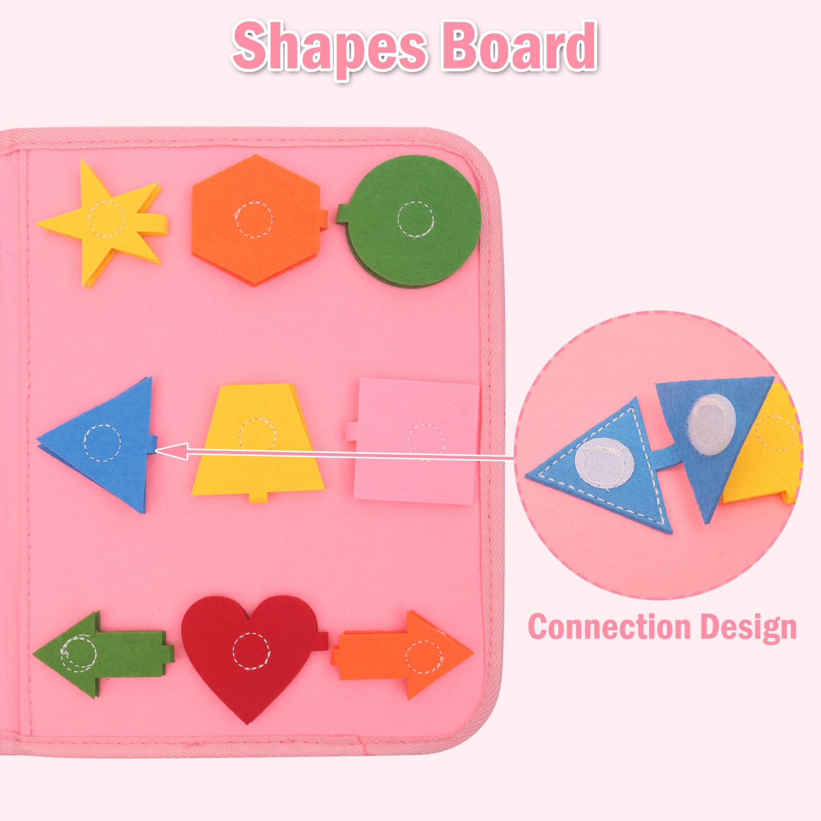 Withosent Busy Board per Bambini, 4 Strati Portatile Giochi Montessori, Rosa Pannello Sensoriale Montessori Activity Board, Giochi Educativi 3 4 Anni con Fibbie,Cerniere,Bottoni,Orologio,Alfabeto
