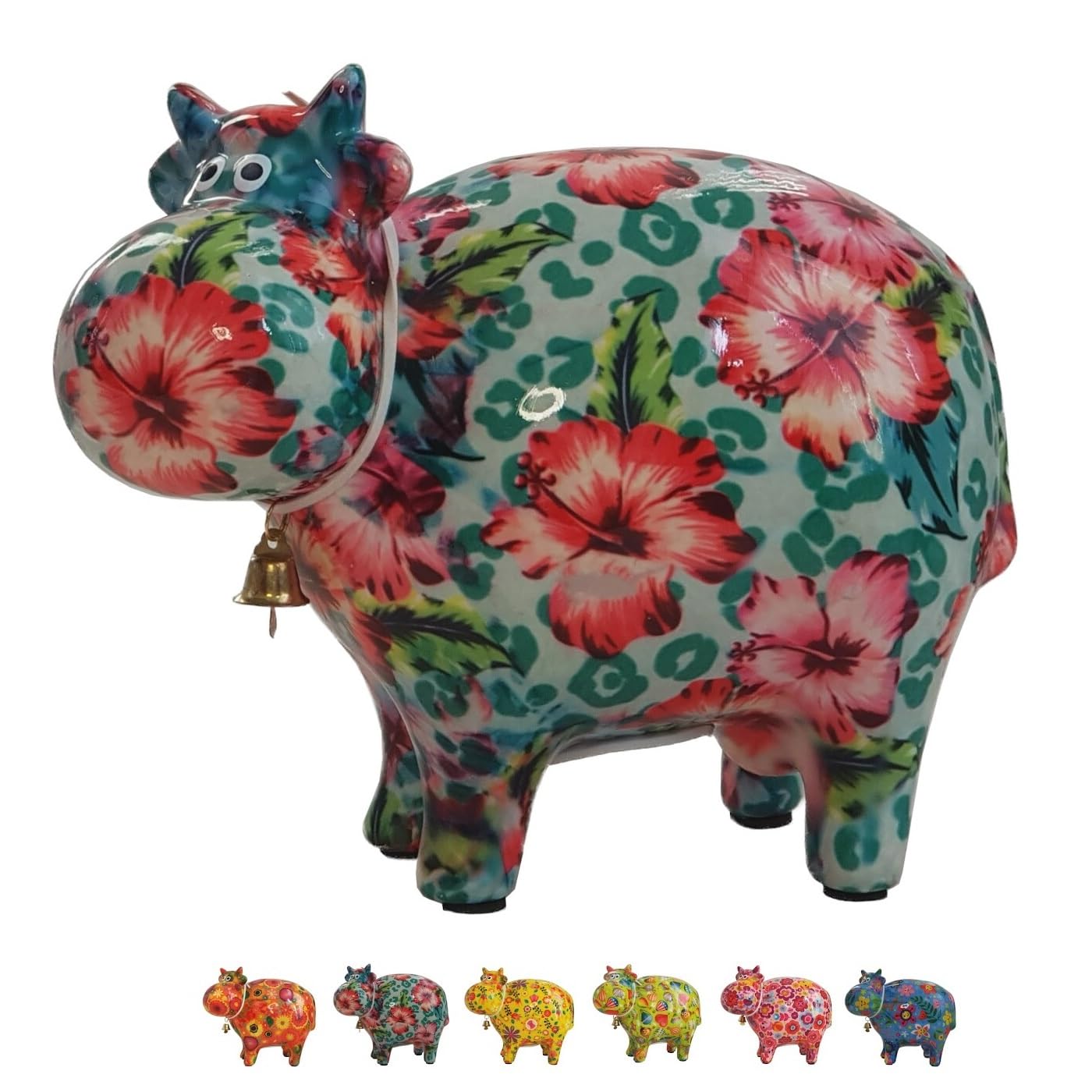 Salvadanaio A Forma Di Cane Hugo In Ceramica Gialla - 20,2x10,5x19 Cm, Motivo Fiori E Cerchi, Idea Regalo, Base In Feltro