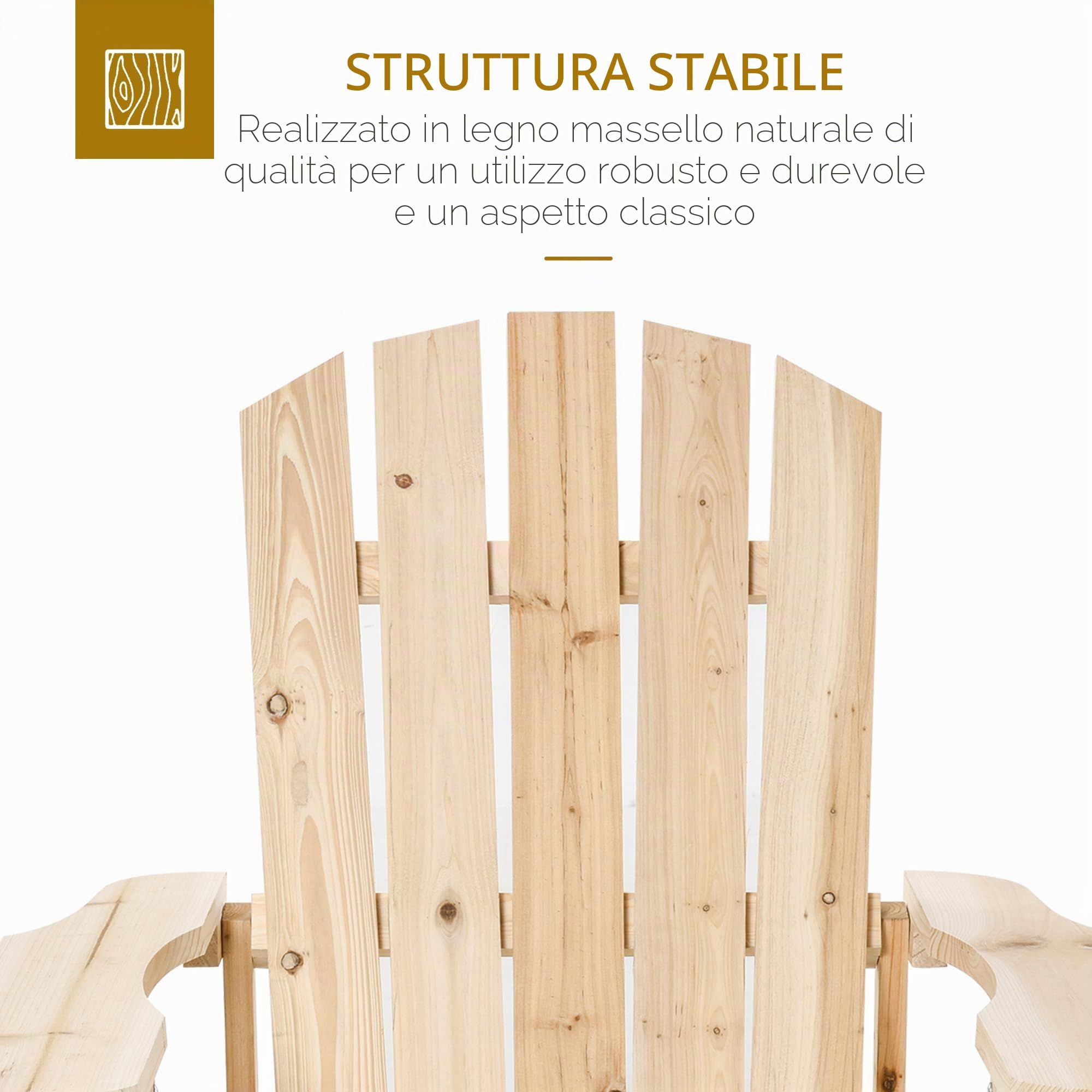 Outsunny Fauteuil adirondack Fauteuil de Jardin Chaise de Jardin de Plein Air dim. 78L x 89D x 88H cm Bois Massif Sapin Naturel pour Jardin, Terrasse et Balcon