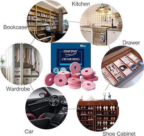 Miniatura 3 de Bloques de cedro para almacenamiento de ropa, 24 anillos de cedro 100% aromáticos, accesorios de cedro para almacenamiento de armarios, bloques de