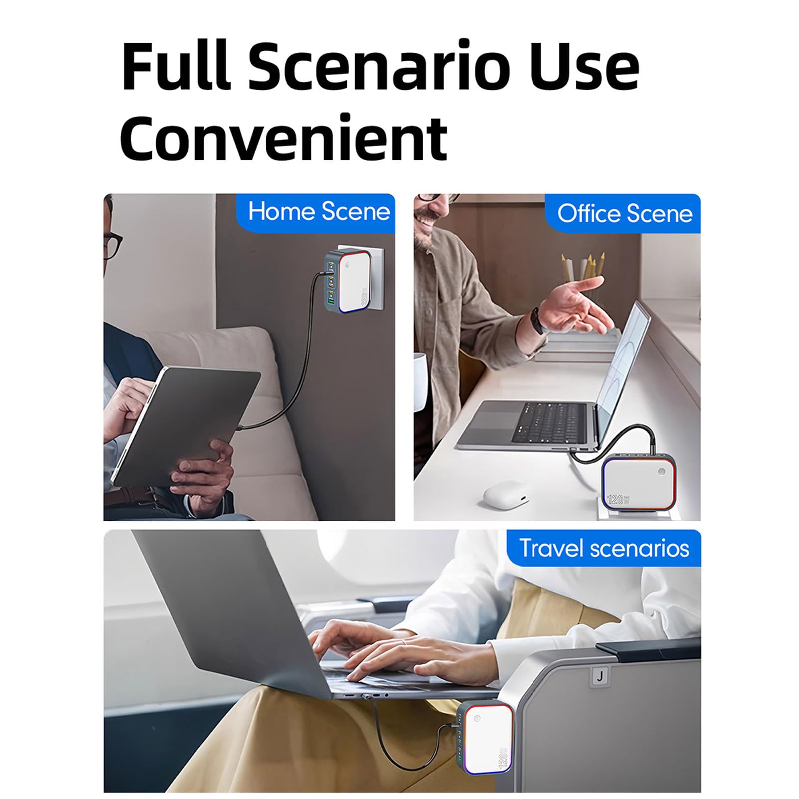 Stazione di Ricarica GaN a 6 Porte da 120 W, Hub Caricabatterie Rapido USB C Multifunzione con Caricatore da Viaggio per Smartphone, Laptop, Tablet (Spina europea)