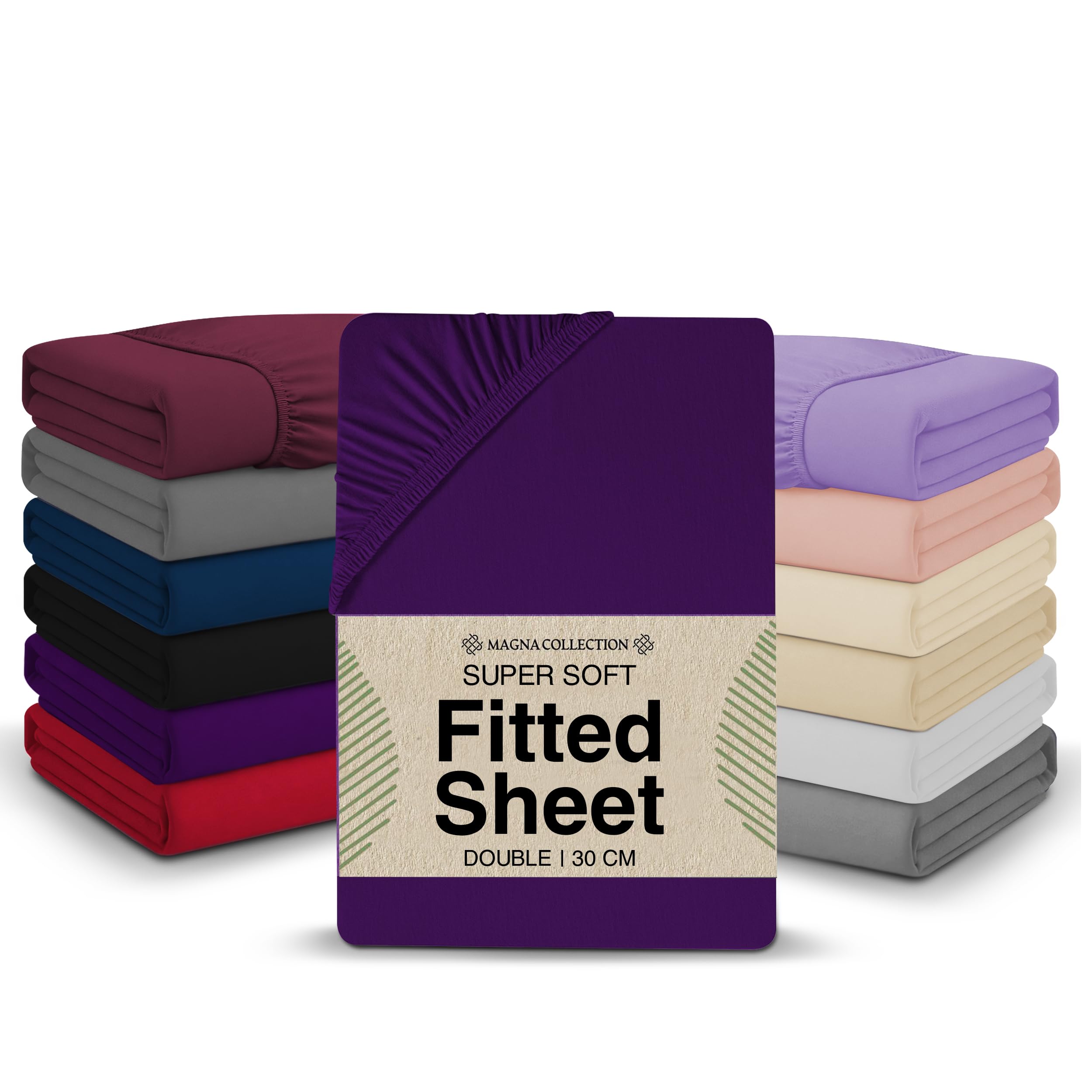 Magna Collection Purple Double Fitted Sheet - 135 X 190 Cm With 30Cm Deep Pocket, Soft Brushed Microfibre, Wrinkle-Free, Easy Care, Fade & Shrink Resistant By (, Double)