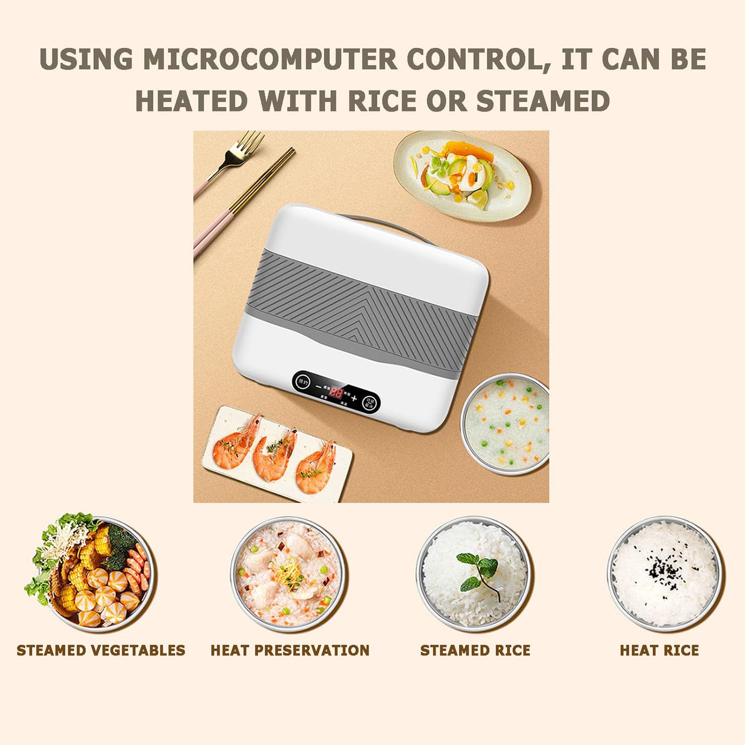 Fiambrera Eléctrica, Fiambrera De Acero Inoxidable Extraíble De 2 litros, Fiambrera con Calefacción De Doble Capa De 300 W, Calentador De Almuerzo Portátil con Tapa De Compartimento A Prueba De Fugas