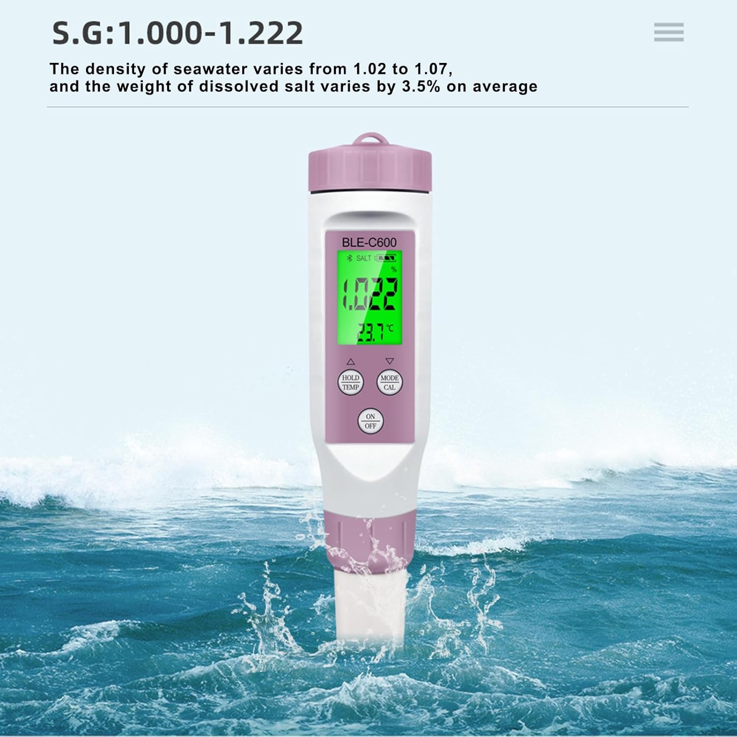 BLE-C600 7-in-1 Digital Water Quality Tester – pH, TDS, EC, Salinity, ORP, SG, Temperature with BT5.0 & Backlight