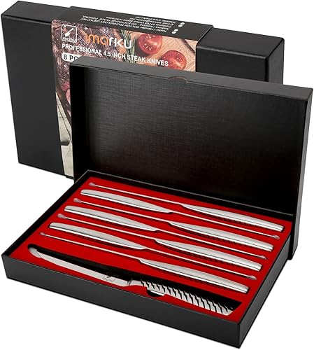 Miniatura 6 de imarku Juego de cuchillos de carne dentados, 8 piezas con asas de rayo, acero inoxidable de alto carbono de alta calidad, apto para lavavajillas
