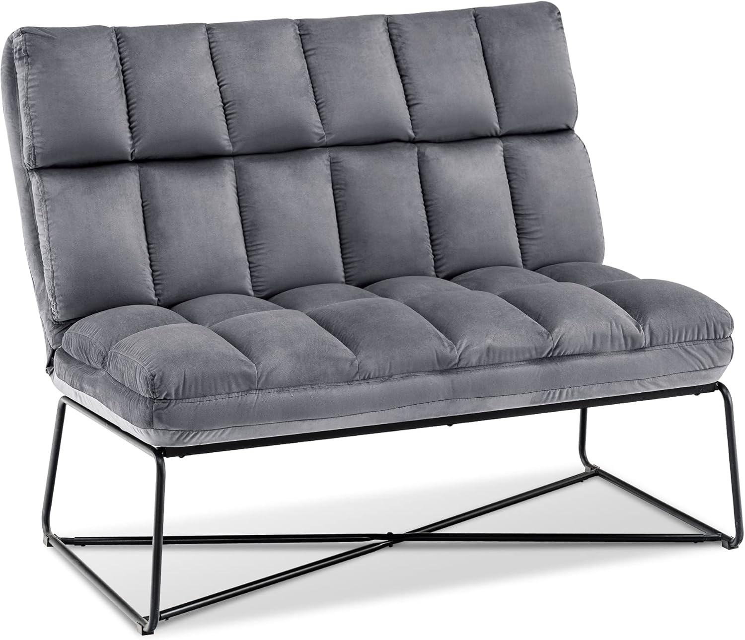 MCombo Sofá biplaza, sofá de terciopelo de mediados de siglo, banco tapizado de 2 plazas para sala de estar y dormitorio 4018 (2 juegos gris oscuro)
